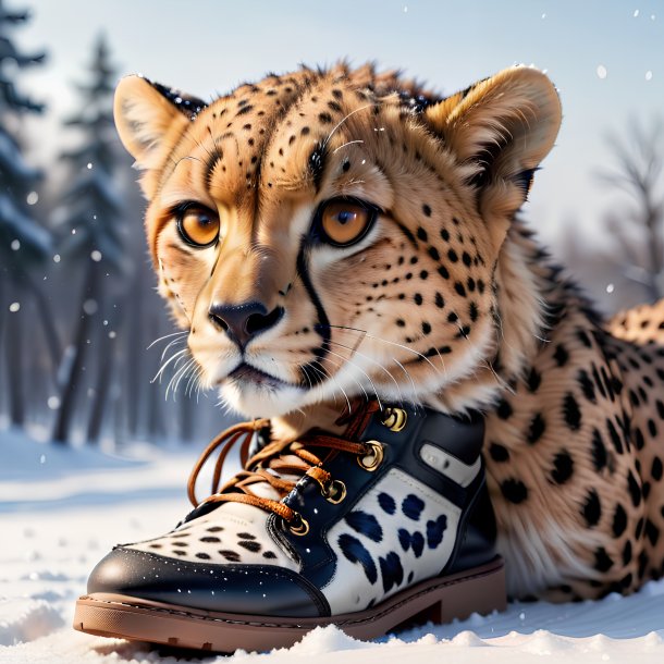 Pic of a cheetah in a shoes in the snow