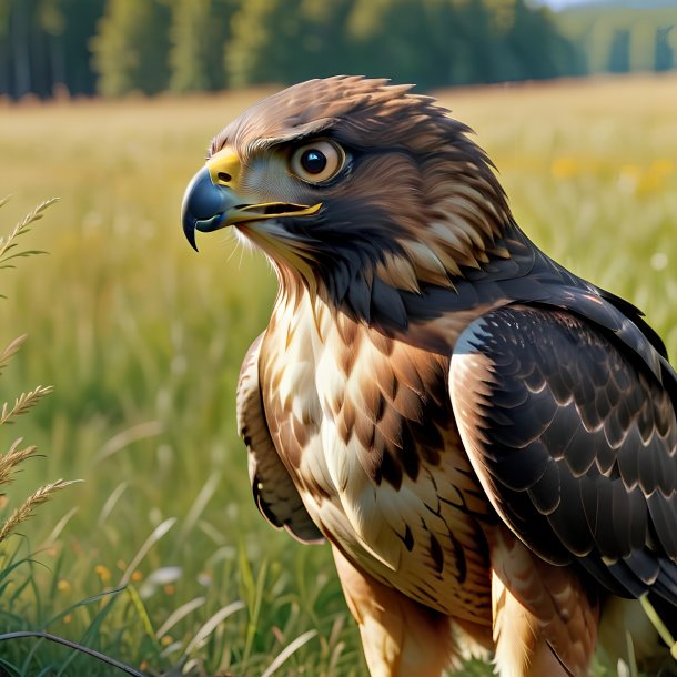 Image of a angry of a hawk in the meadow