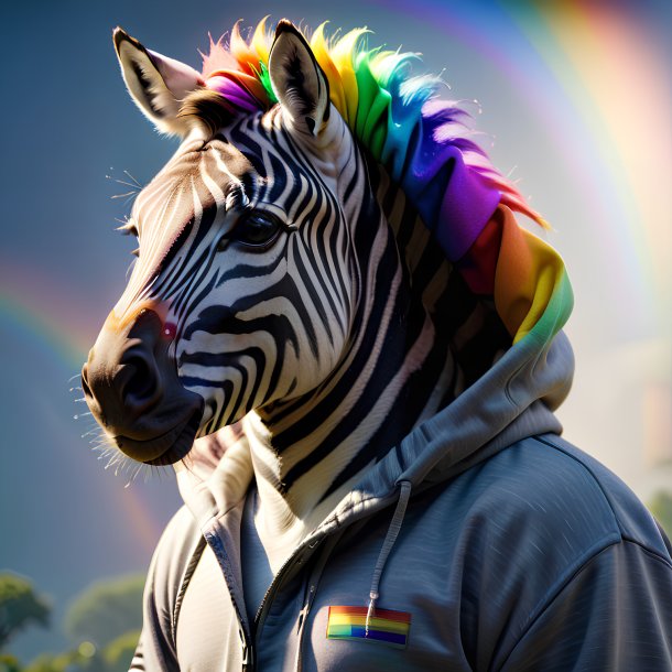 Foto de uma zebra em um capuz no arco-íris