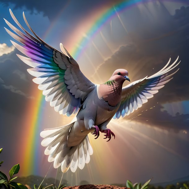 Photo of a threatening of a dove on the rainbow