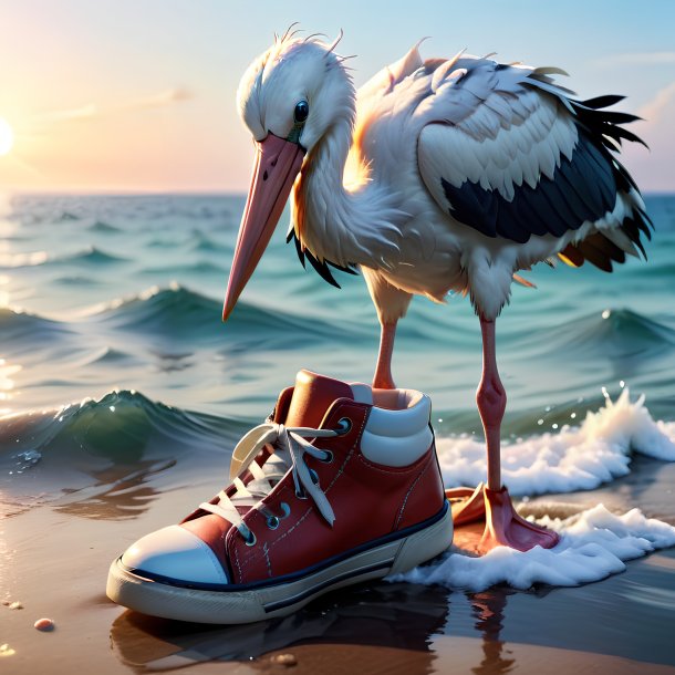 Pic of a stork in a shoes in the sea