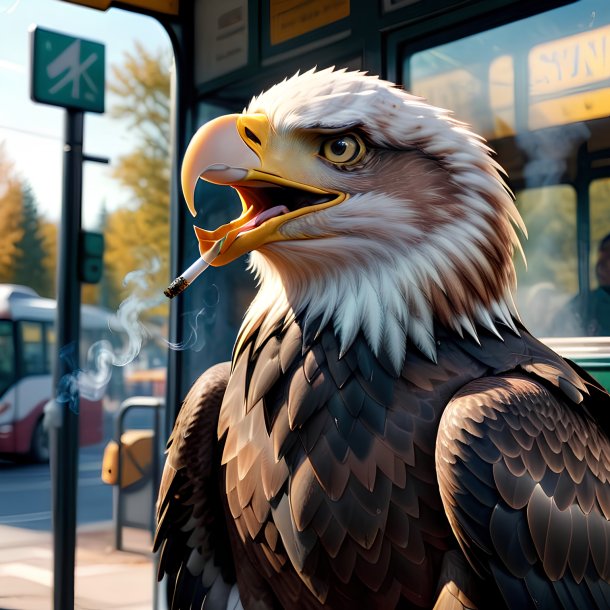 Image of a smoking of a eagle on the bus stop