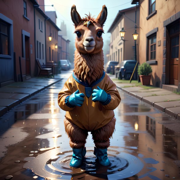 Drawing of a llama in a gloves in the puddle