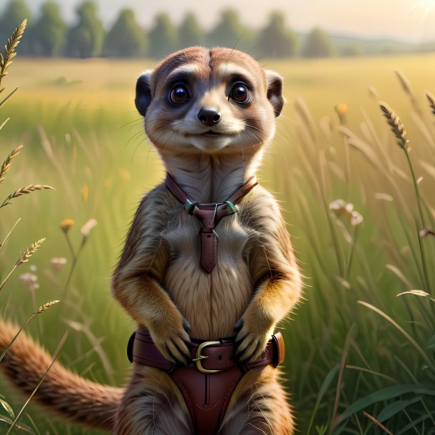 Drawing of a meerkat in a belt in the meadow