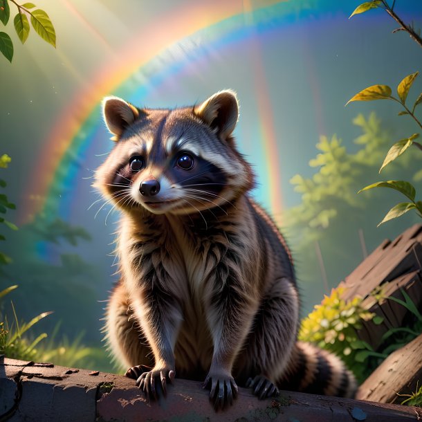 Pic of a waiting of a raccoon on the rainbow