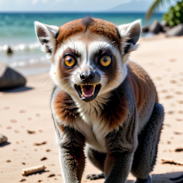 Foto de un enojado de un lémur en la playa