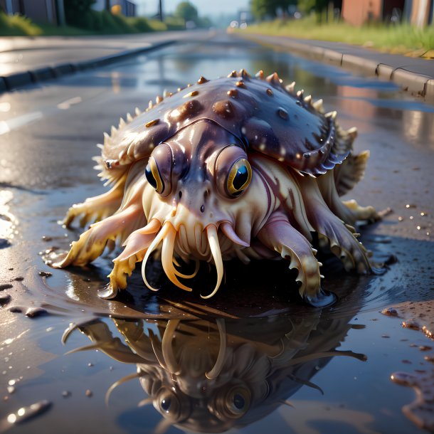 Pic d'une menace d'une seiche dans la flaque