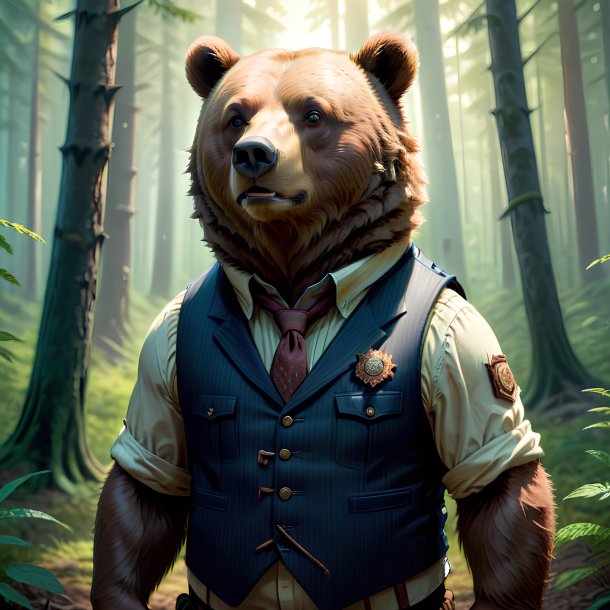 Drawing of a bear in a vest in the forest