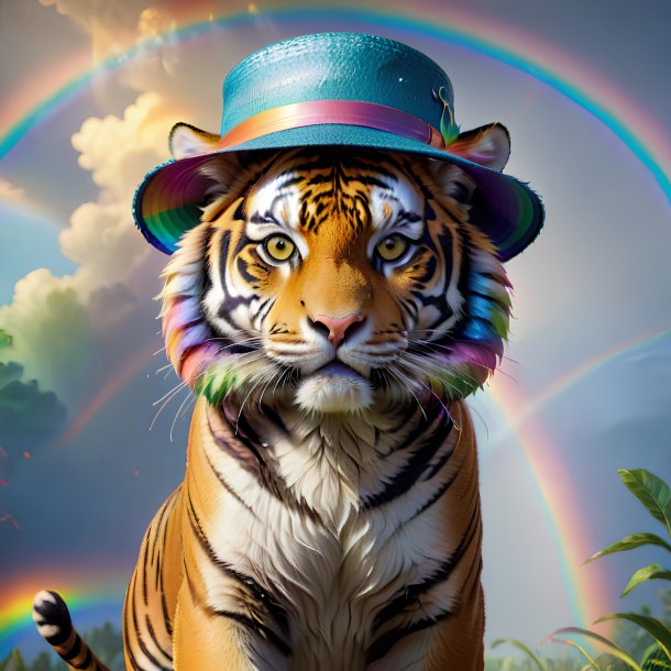 Image d'un tigre dans un chapeau sur l'arc-en-ciel