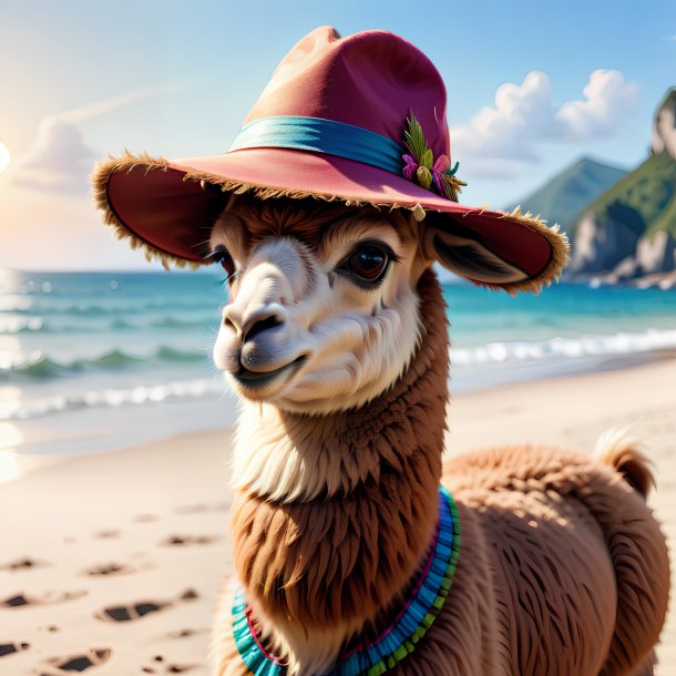 Dibujo de una llama en un sombrero en la playa