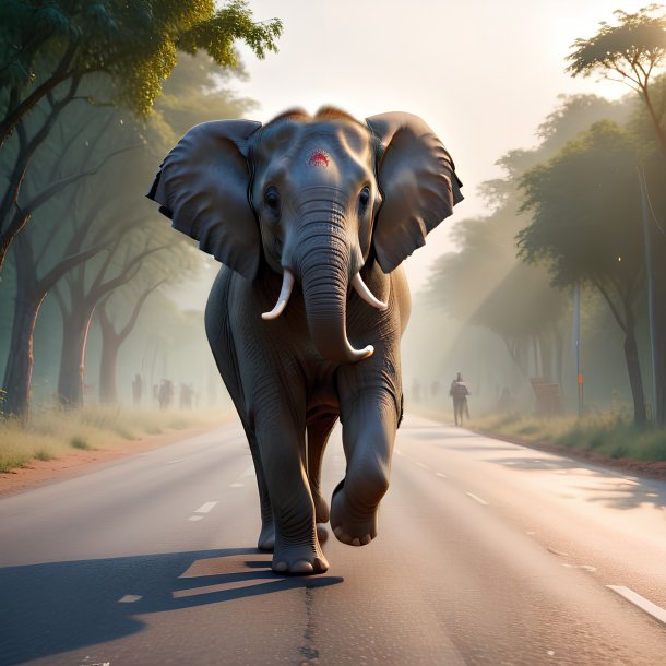 Photo of a dancing of a elephant on the road