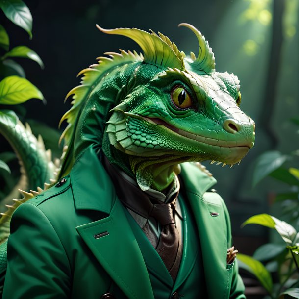 Photo of a basilisk in a green coat