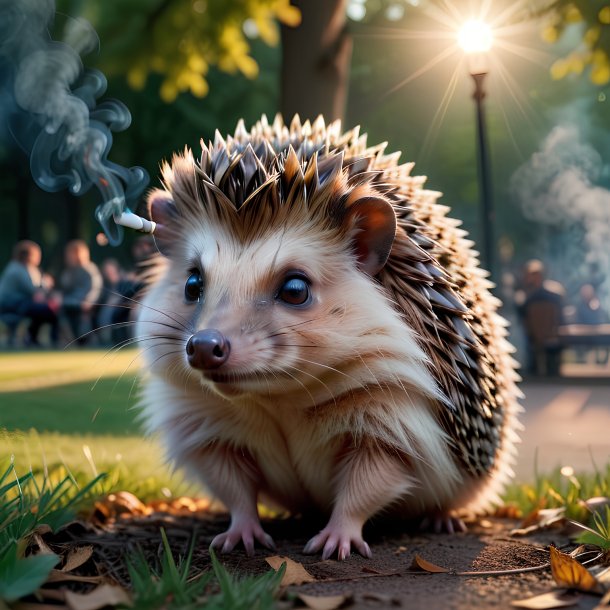 Picture of a smoking of a hedgehog in the park