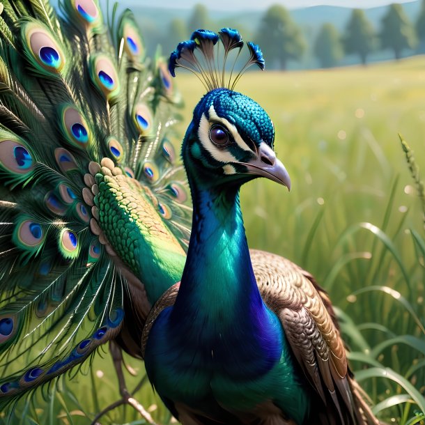 Pic of a crying of a peacock in the meadow