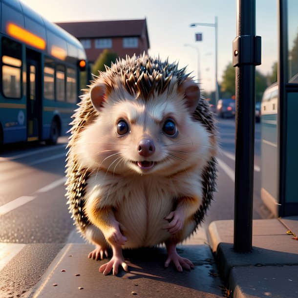 Foto de uma ameaça de um ouriço no ponto de ônibus