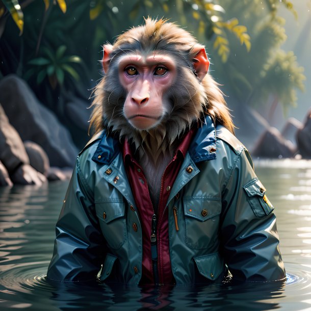 Pic of a baboon in a jacket in the water