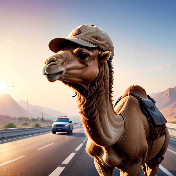 Illustration of a camel in a cap on the highway