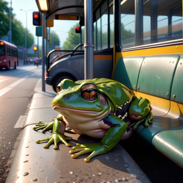 Pic of a sleeping of a frog on the bus stop