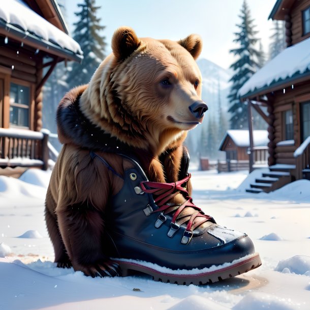 Foto de un oso en los zapatos en la nieve