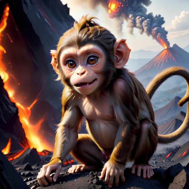 Pic of a playing of a monkey in the volcano