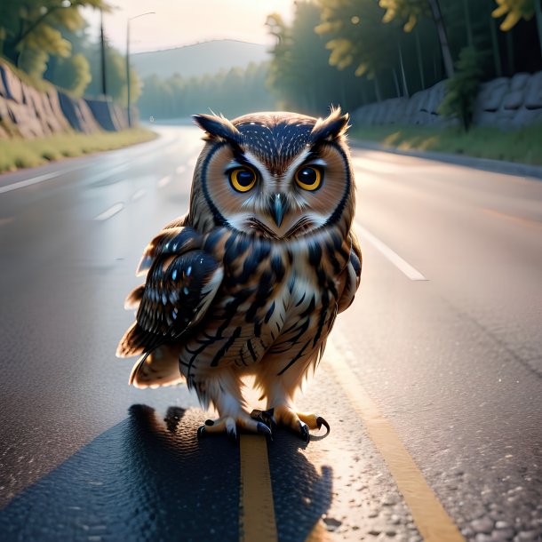 Picture of a swimming of a owl on the road