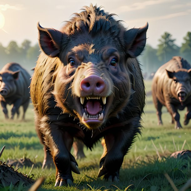 Image of a angry of a boar on the field