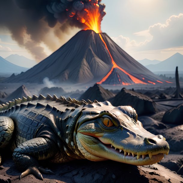 Image of a resting of a alligator in the volcano