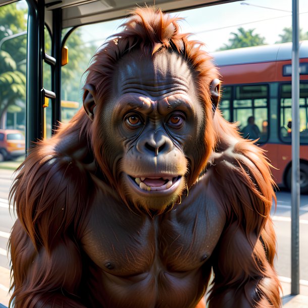 Imagem de uma ameaça de um orangotango na parada de ônibus