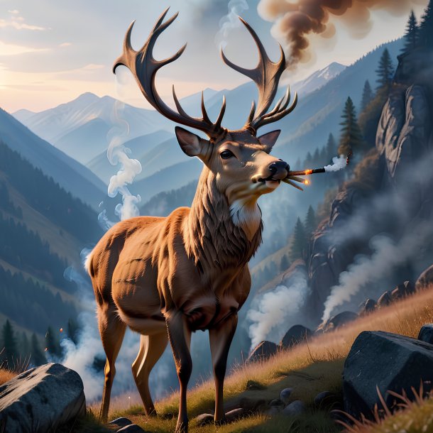 Photo of a smoking of a deer in the mountains