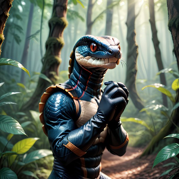 Photo of a cobra in a gloves in the forest