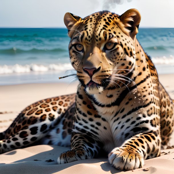 Fumar de um leopardo na praia