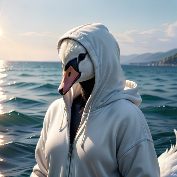 Image of a swan in a hoodie in the sea