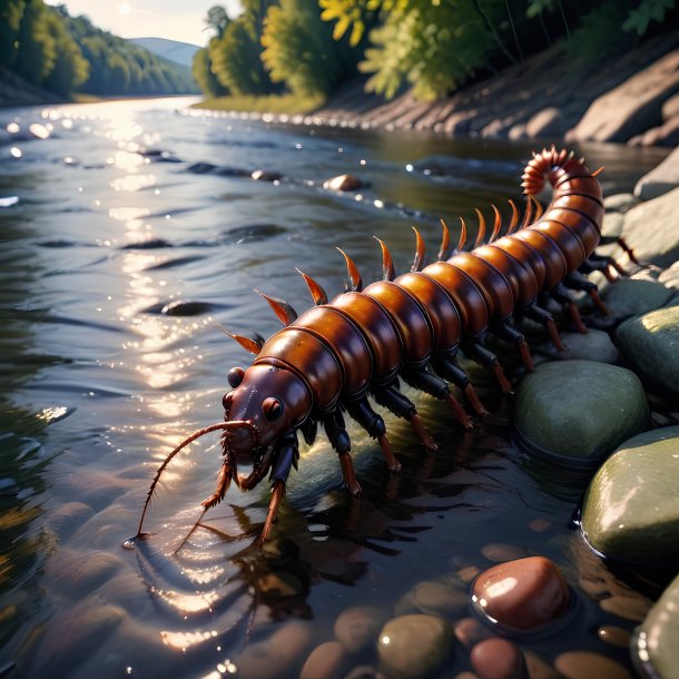 Foto de un ciempiés en un abrigo en el río