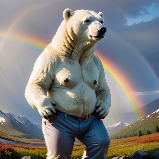 Pic d'un ours polaire dans un pantalon sur l'arc-en-ciel