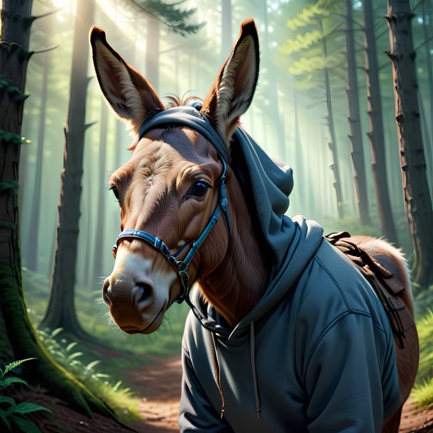 Drawing of a mule in a hoodie in the forest