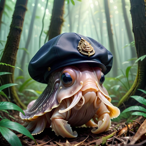 Image of a cuttlefish in a cap in the forest