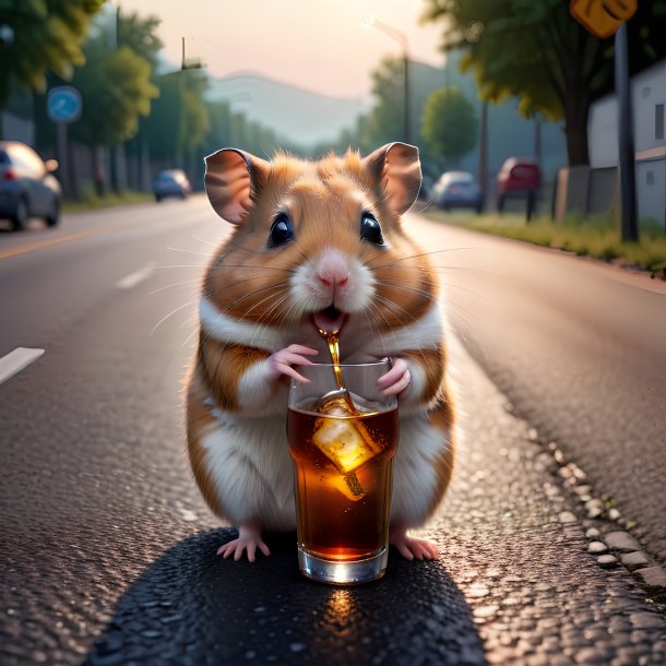 Photo of a drinking of a hamster on the road