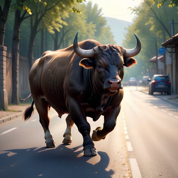 Picture of a playing of a bull on the road