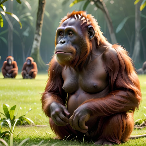 Image of a waiting of a orangutan on the field