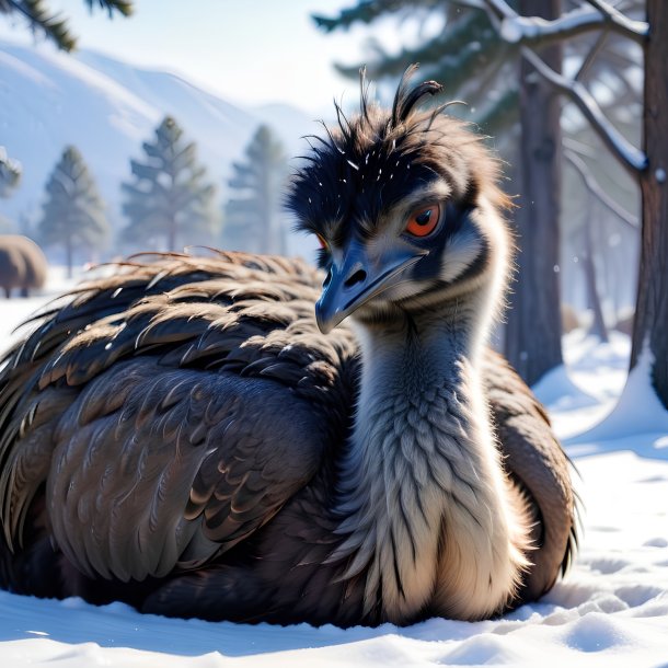 Pic of a sleeping of a emu in the snow