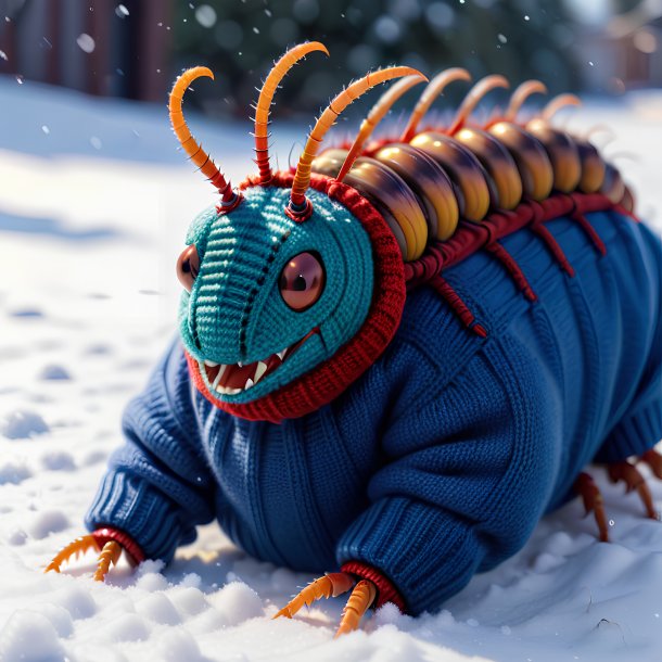 Pic of a centipede in a sweater in the snow