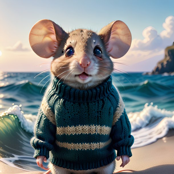 Picture of a mouse in a sweater in the sea