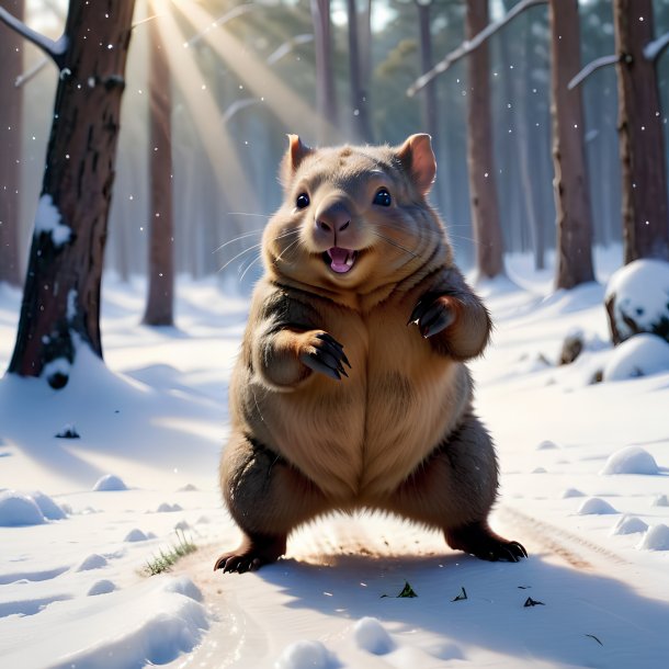 Imagem de uma dança de um wombat na neve