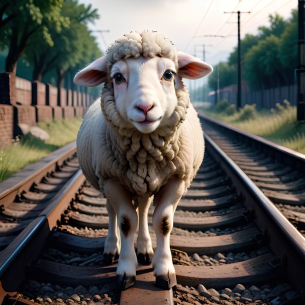 Image of a crying of a sheep on the railway tracks