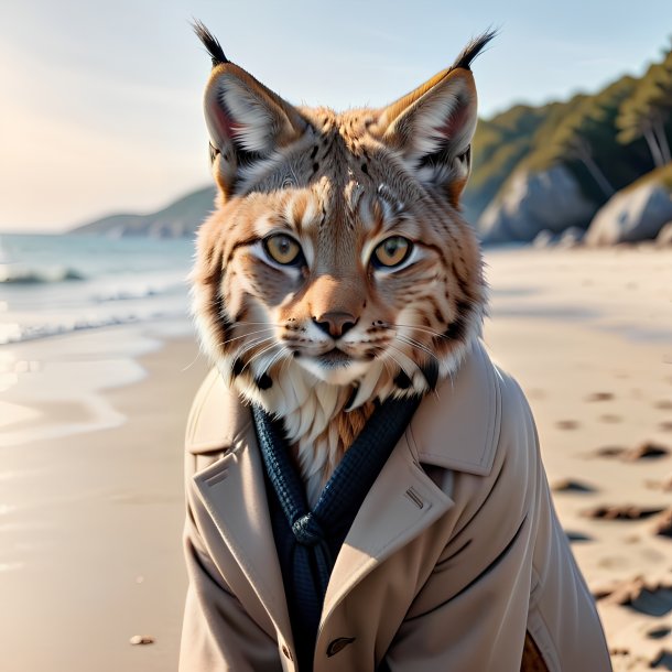 Image of a lynx in a coat on the beach