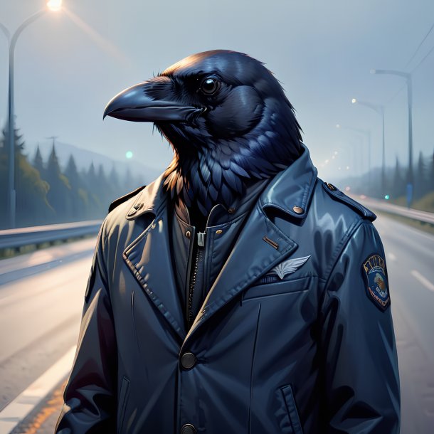 Illustration of a crow in a jacket on the highway