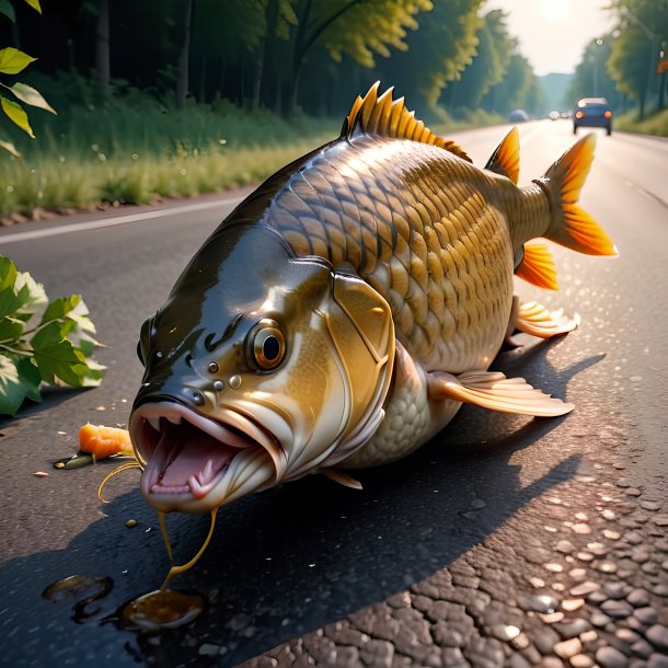 Pic of a eating of a carp on the road