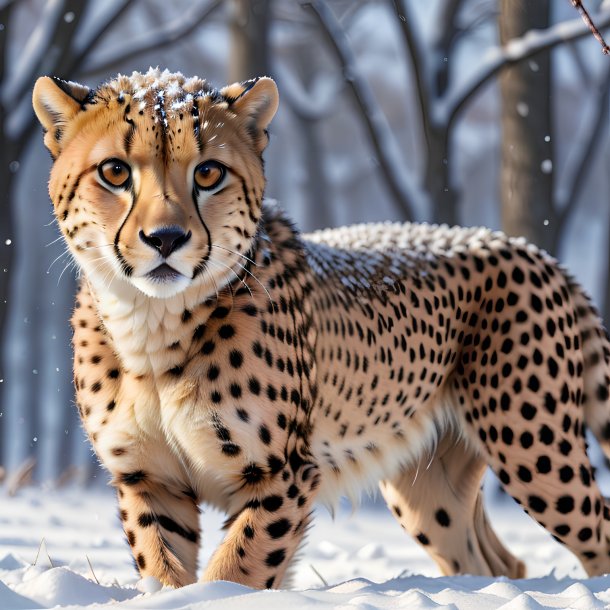 Pic of a playing of a cheetah in the snow