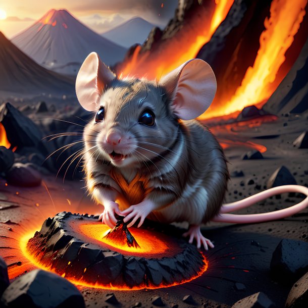 Photo of a playing of a mouse in the volcano