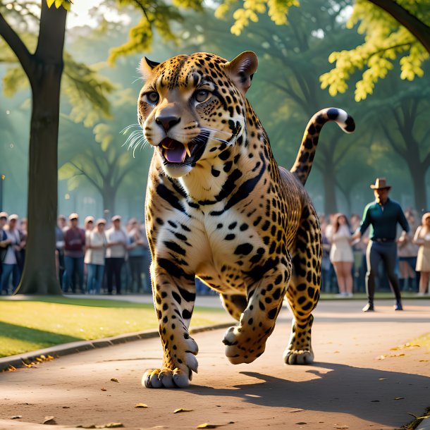 Photo of a dancing of a jaguar in the park